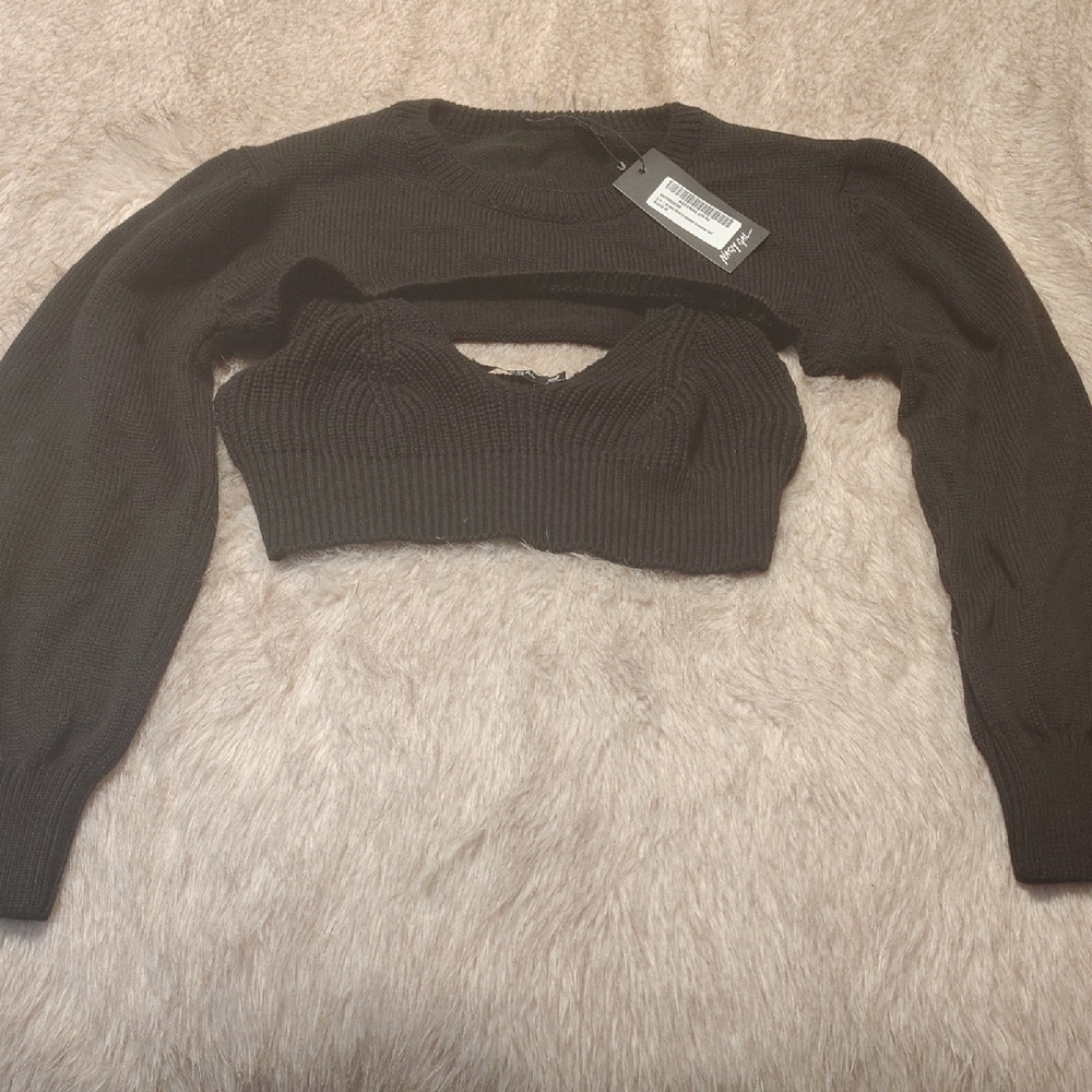 Nasty Gal Charcoal Knit Crop Top
